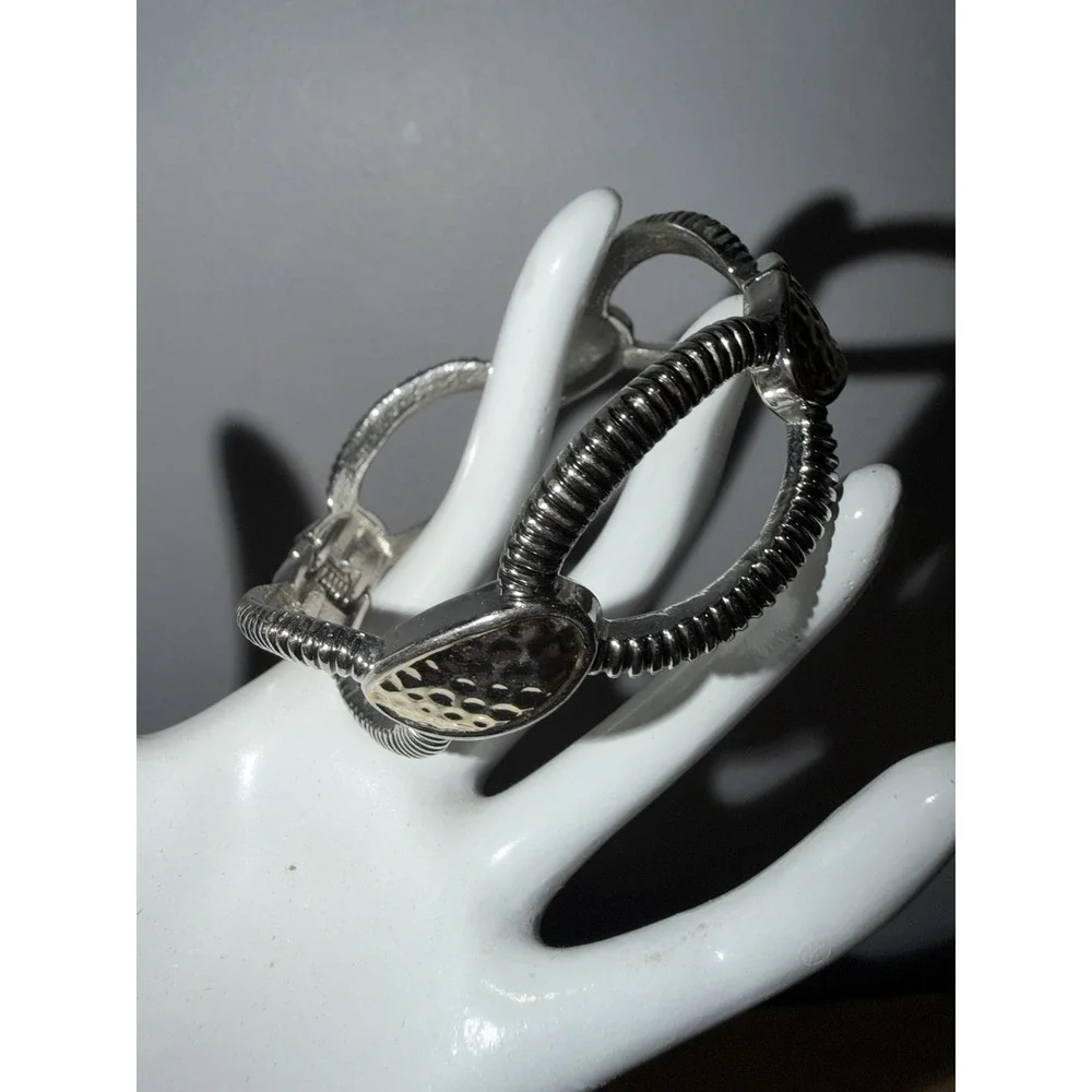 Two Tone Silver & Gold Tone Accent Cable Cuff Bracelet Hoop 7
